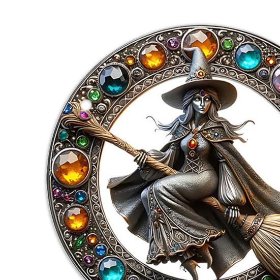 Yousheng Halloween Witch Flying Broom Suncatcher Faux Crystal Magic Witch Wall Art Decor Acrylic Stained Glass Window Hanging Sun Catcher for Home