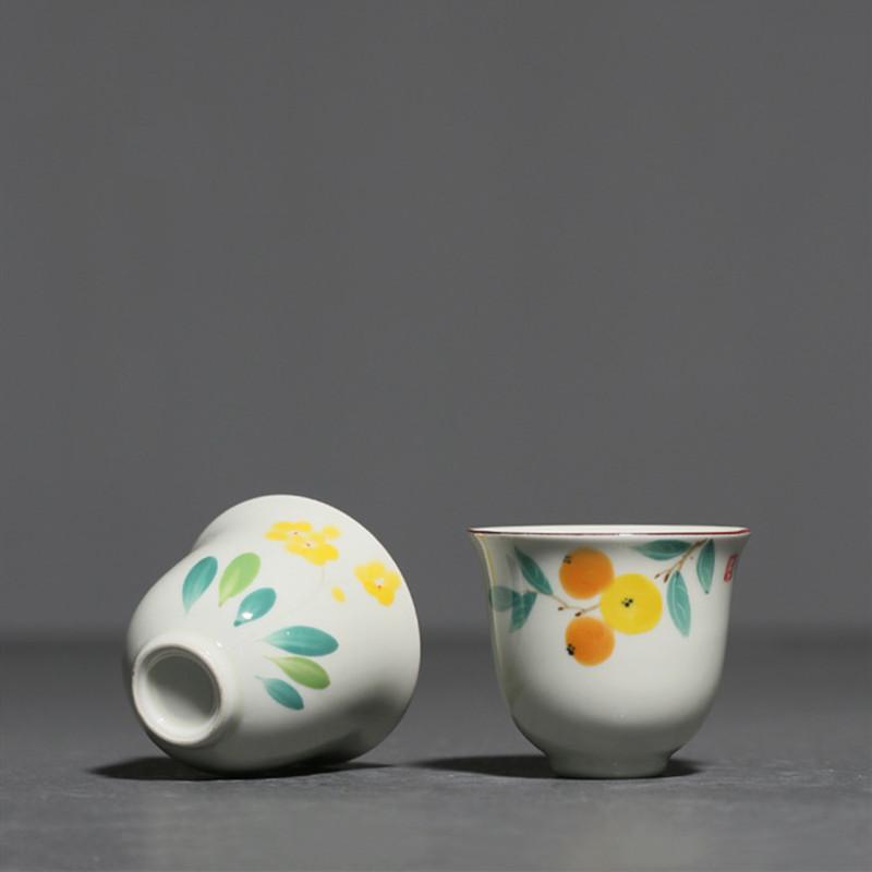 1 Pc Chinese Ceramic Tea Cup Handmade Flower Pattern Tea Bowl Porcelain Teacup Household Teaware Travel Personal Meditation Cup