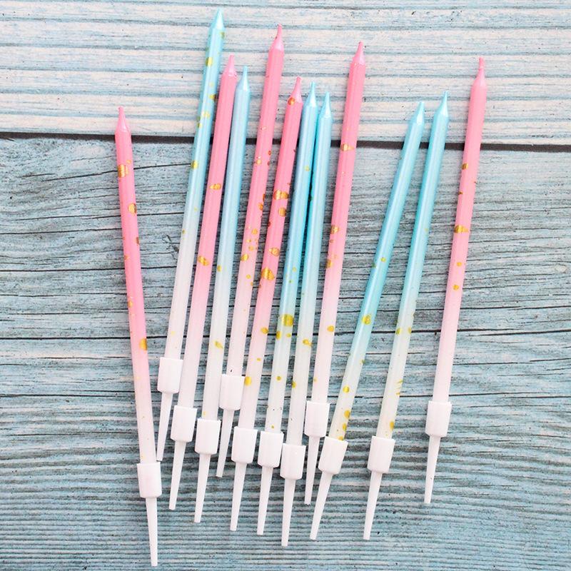 Ins Style Gradient Gold Dot Candle Birthday Romantic Party Pink Blue Boxed Pencil Long Pole Atmosphere Candle