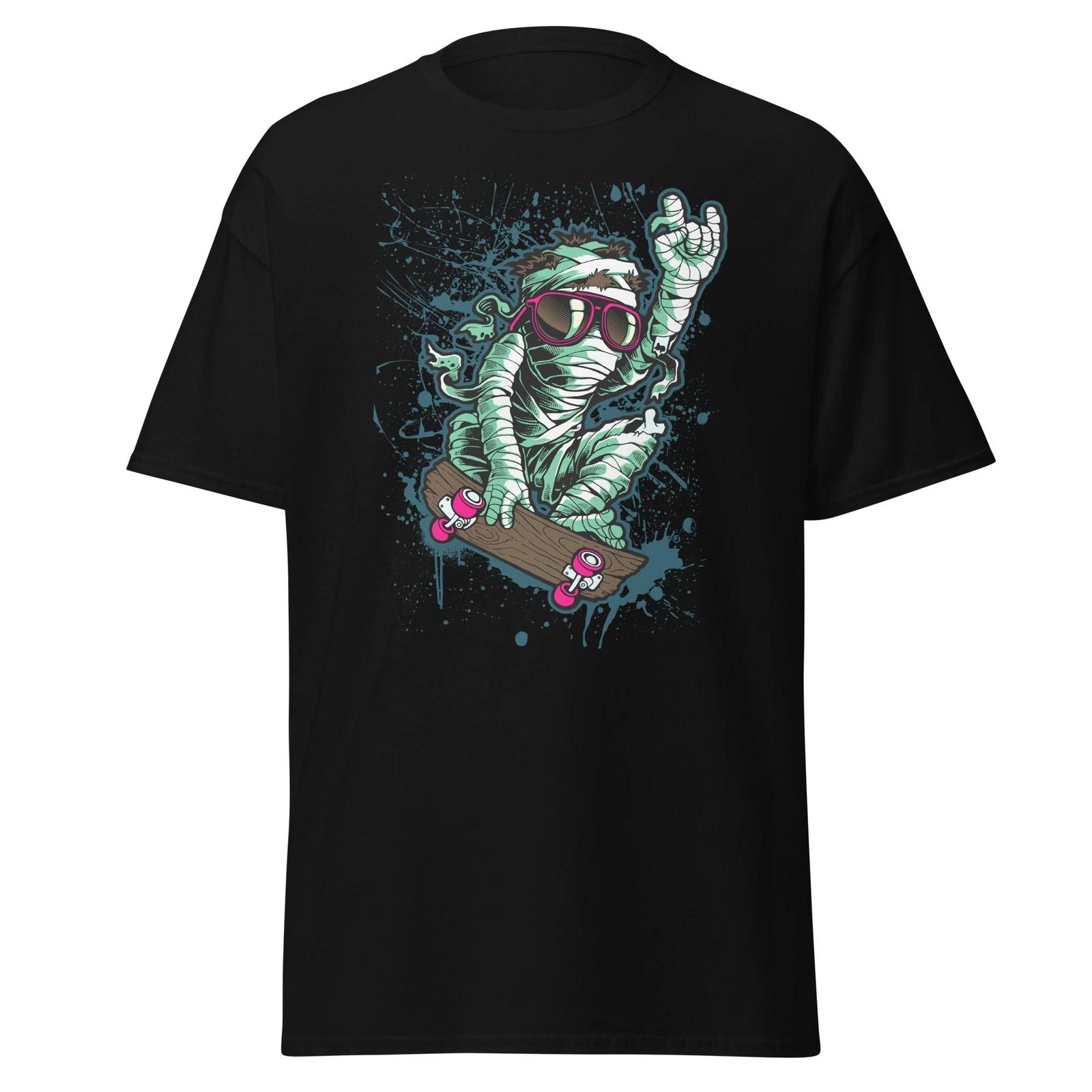 Mummy Skater Unisex Classic 100% Cotton T-shirt Mens Tees Top Halloween 4XL