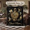 Golden Music Notes Theme Theme Throw Blanket Custom Name Text Personalized Blanket Soft Cozy Blanket for Home Sofa Bed