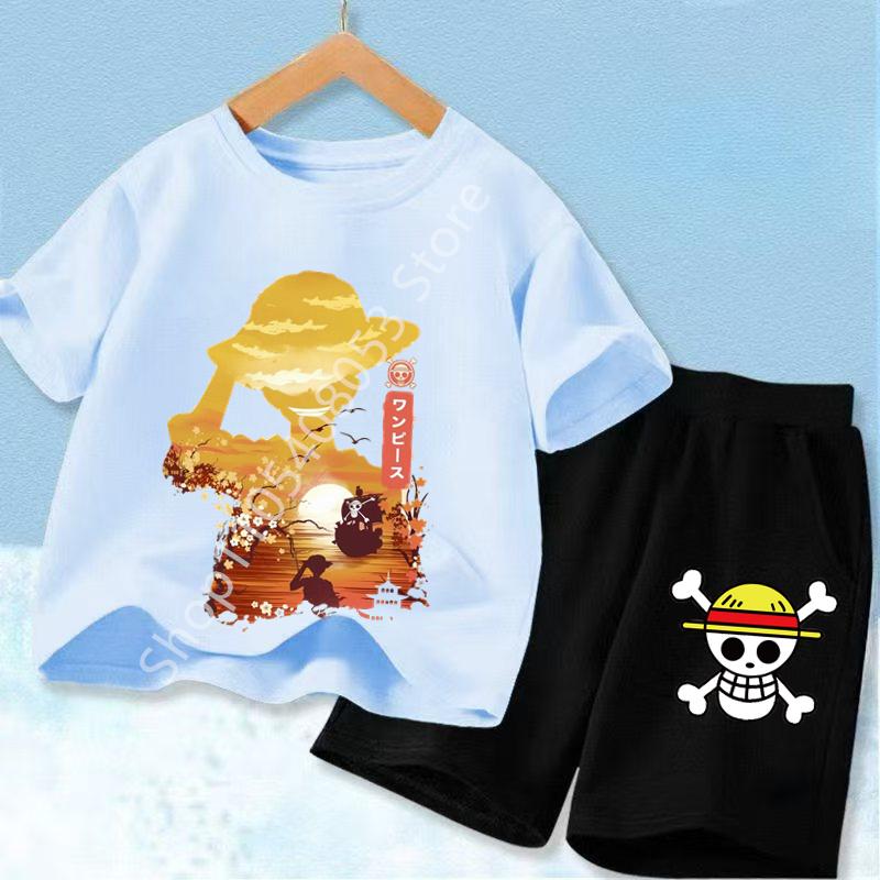 One Piece Kids Outfit Chopper Luffy Tracksuit Suit Children Summer Short Sleeve Clothes Set Anime Boy Girl T Shirt Shorts 2pcs