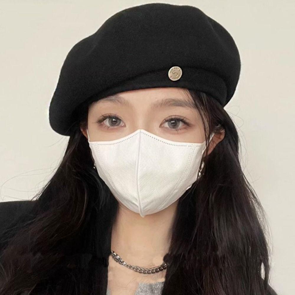 

Woolen Octagonal Hat Pure Color Retro Painter Hat Personality Wool Beret Girl хаки