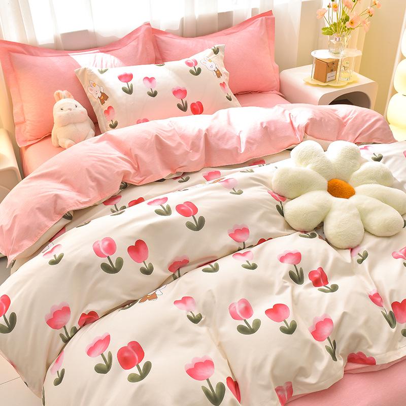 Plant Cashmere Sanded Four-Piece Bedding Set for Dorms & Homes