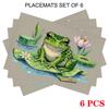 4/6pcs Rectangular Placemats - 18X12 Inches, Lily Pad with Frogs And Lotus Cartoon 2D Element Pattern Design, Easy-Clean Table Mat, Durable Heat-Resis