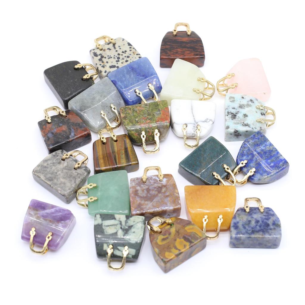 1Pc, Reiki Healing Crystal Carved Handbag Ornament Decoration, Mini Fashion Natural Stone Amethyst Agate Gemstone Home Decor Jewelry Gifts 27×25mm