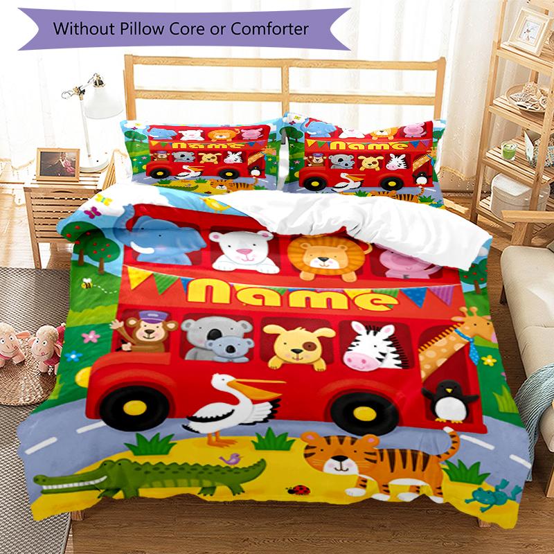 3pcs Custom Name Animals Bedding Set Duvet Cover Closure Includes 1 Duvet Cover & 2 Pillowcases, Soft and Comfortable for All Seasons.