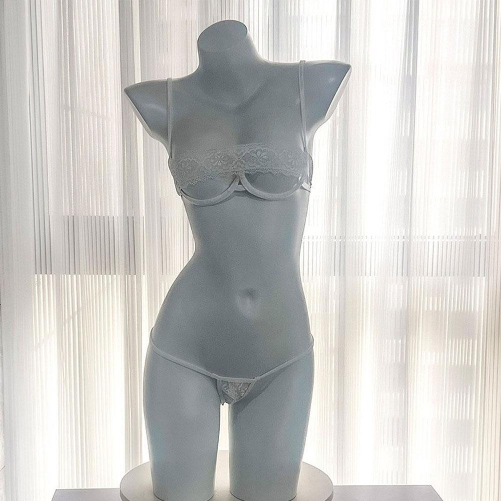 Open Cup Women Bra Set Sexy Sleepwear Solid Color Underwear Womens