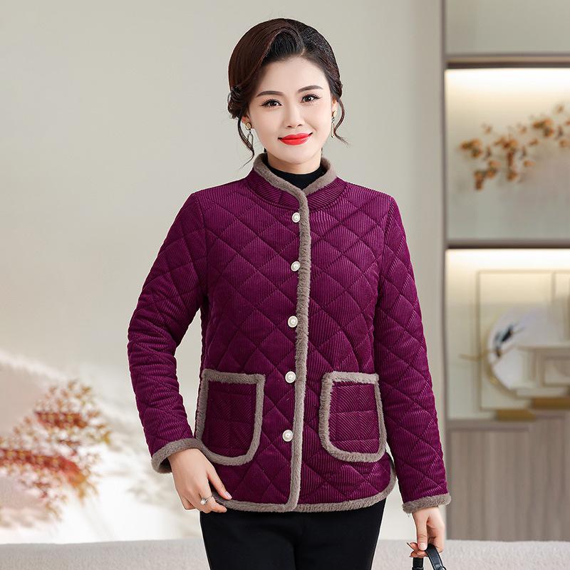 

Stylish Winter Cotton Jacket for Middle-Aged and Elderly: Warm, Thickened, Plus Velvet, Casual Fit 4XL (135-145 jin) фіолетовий