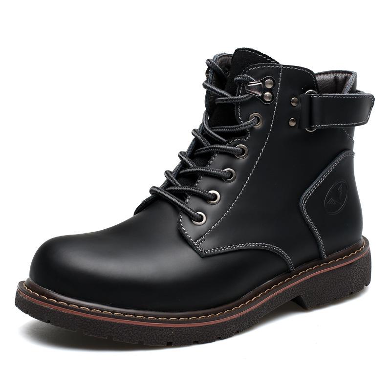 2023 Men's British Plus Velvet Leather Martin Boots - Mid-Cut, Warm, Fashionable, Trendy, Casual Cotton Footwear
