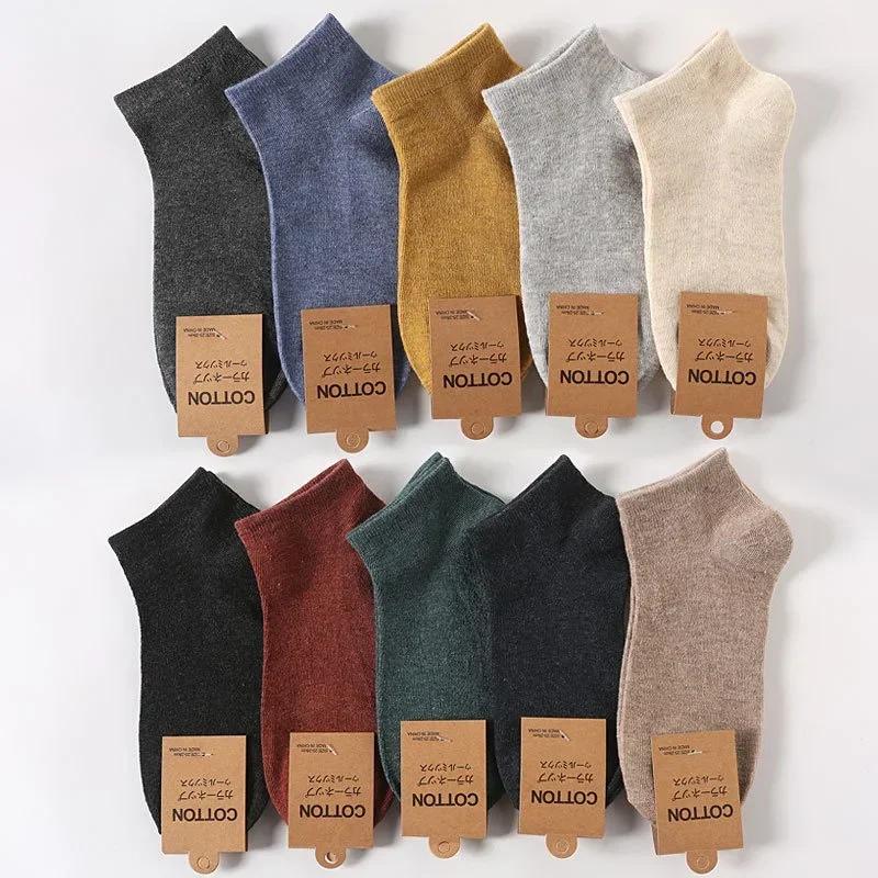 10 Paar/Los Herren Atmungsaktive Baumwollsocken Kurzer Schaft Einfarbig Bequem Schlichte Mode Geschenke Herren Knöchelsocken
