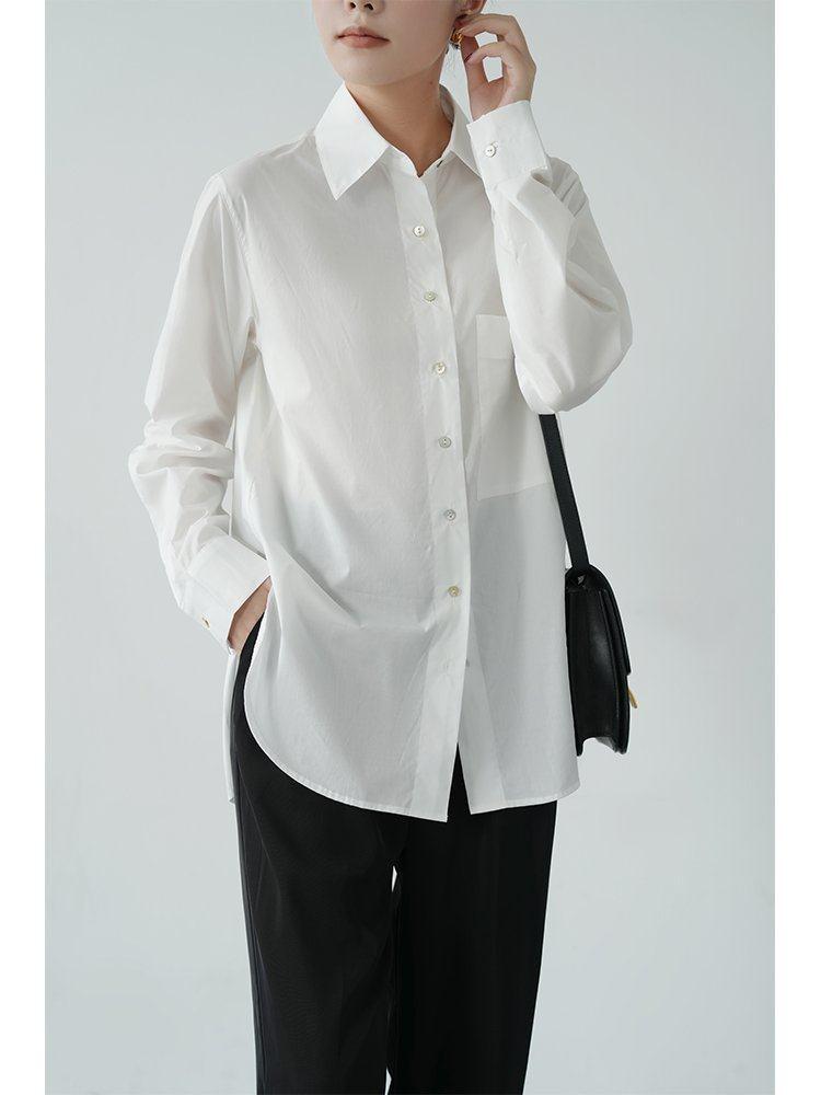 Rose Red Cotton Long-Sleeve Women's Shirt: Loose Fit, Slimming, Fashionable, Skin-Brightening - 2026 Spring Collection, Perfect for Commuting.