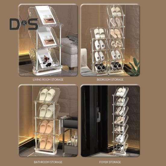 Skrånende smalt skostativ 5-lags Robust konstruksjon Enkel montering Skooppbevaringsorganisering Vertikal skohyllestativ