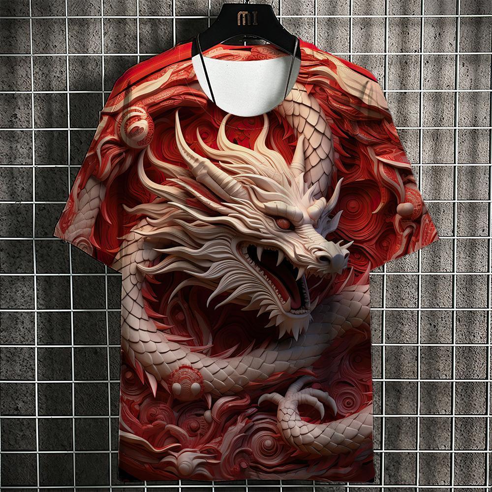 

(Готовый сток) Футболки года дракона для мужчин с принтом 3D дракона, мужская одежда уличного дизайна, свободные топы с короткими рукавами, футболки 5XL