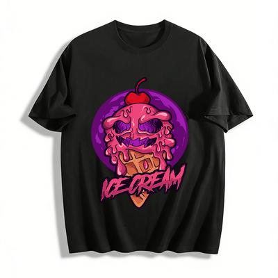 Top z nadrukiem topiącej się czaszki i lodów Modny Streetwear Codzienny T-shirt z krótkim rękawem Bawełniany T-shirt