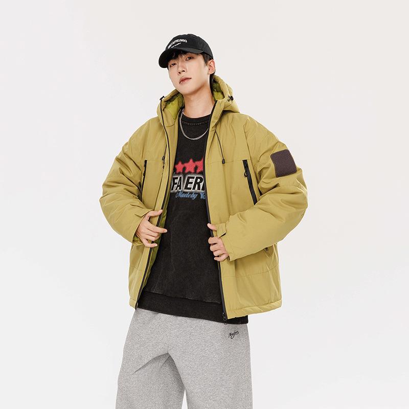 

Outdoor hooded cotton jacket men s winter new solid color casual plus size padded jacket windproof jacket padded jacket 3XL лимон