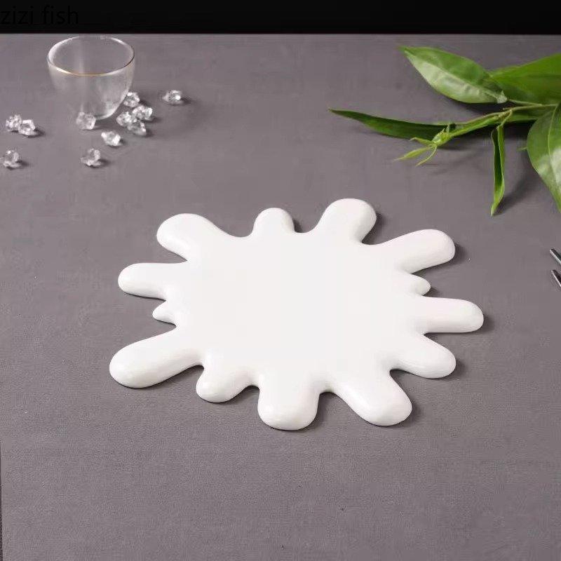 Kreatywny Nieregularny Ceramiczny Talerz Obiadowy na Stek, Deser, Sushi – Biała Zastawa Stołowa