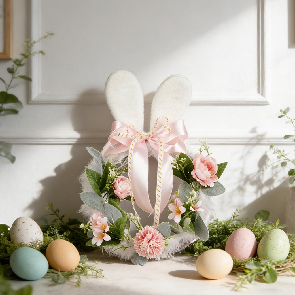 Easter Wreath Rabbit Ear Fluffy Sweet Vine Easter Decorations Spring Decor Home Decor Door Wreath Wall Decor Easter Party Decor