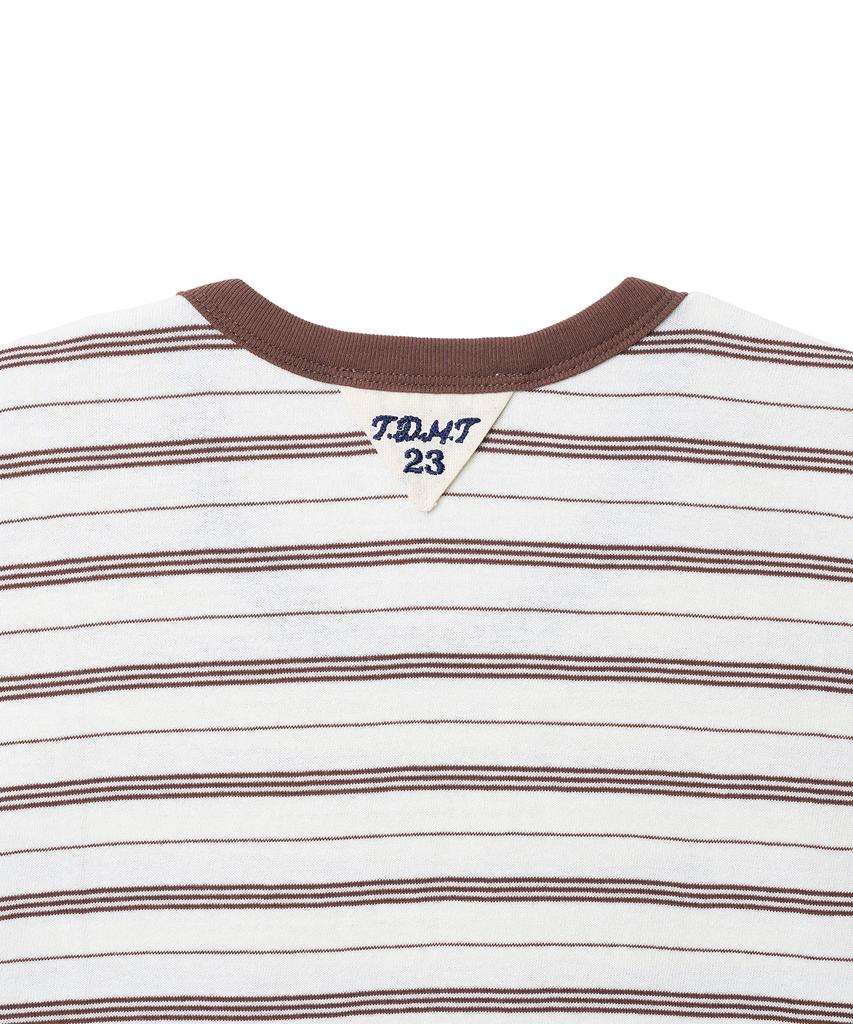 TTUDEMENT 50S Embroidered Striped Semi Over Fit T-Shirt_Brown