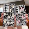 Bowknots Leopard Print Case For Samsung S26 S25 Ultra S24 S23 S22 S21 FE A15 A35 A55 A16 A26 A36 A56 A17 A37 A57 5G Plating Lens Clear Soft Cover