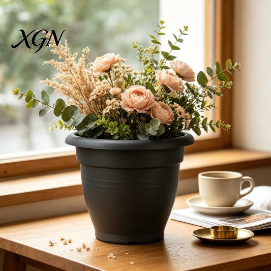 Round Container Gardening Planter Flower Pot, Lightweight Plant Pot with Drainage Elegant Garden Decor Pots Holes, Modern for Indoor And Outdoor