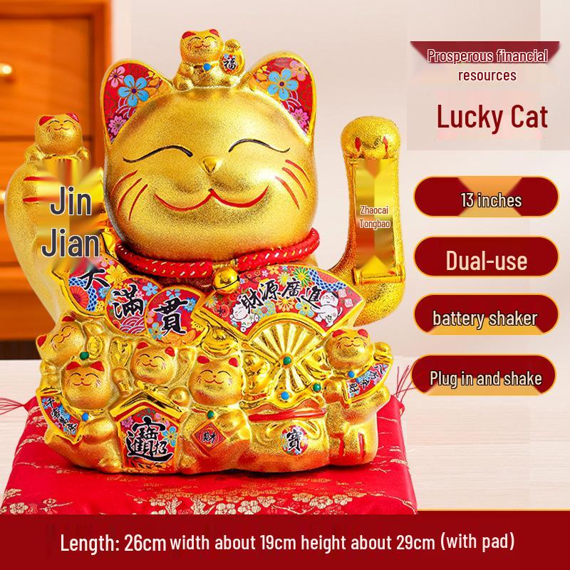 Ceramic Lucky Cat Figurine with Waving Hand – Customizable Gold Shop Gift for 2026 Opening Ceremony