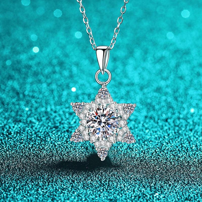 Sterling Snowflake Hexagram Moissanite Necklace Women Lightweight Luxury Choker Chain Jewelry 925 Sterling Silver