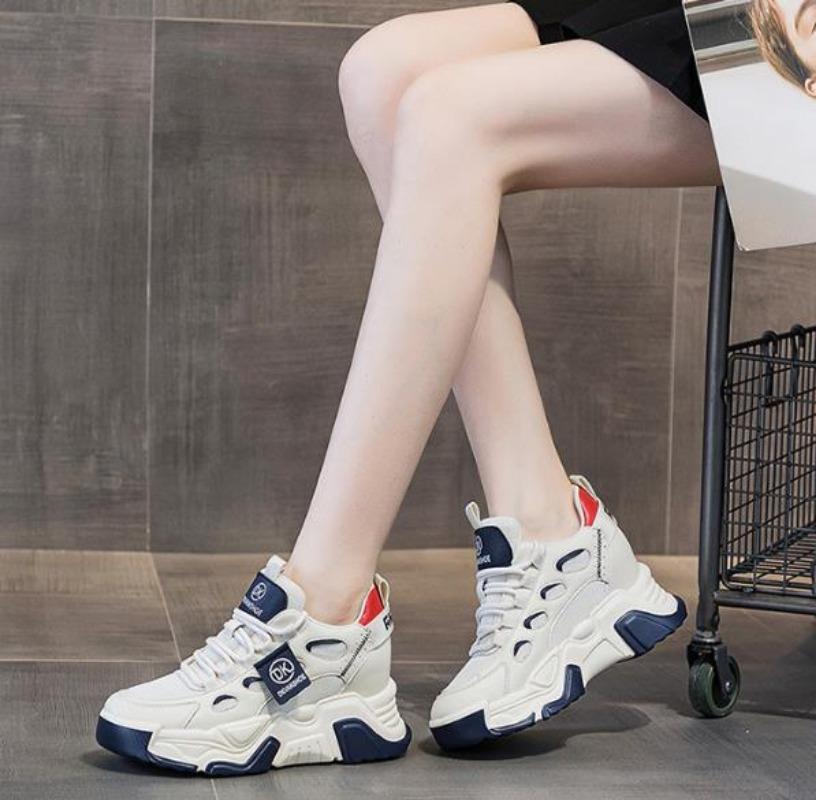 Модные 7 см натуральная кожа модные массивные кроссовки зима осень платформа танкетка — фото 3