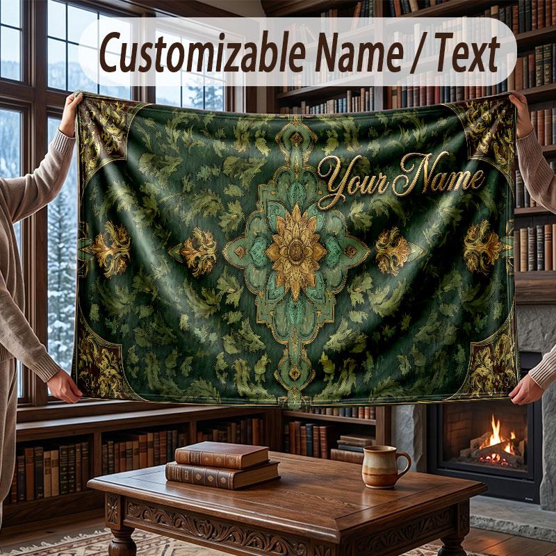 Floral Garden Theme Throw Blanket Custom Name Text Personalized Blanket Soft Cozy Blanket for Home Sofa Bed