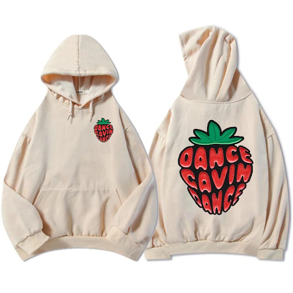 DANCE GAVIN DANCE Strawberry Hoodies Long Sleeve Fleece Hooded Sweatshirts Design Graphic Printing Sudaderas Unisex Pullovers XS хаки