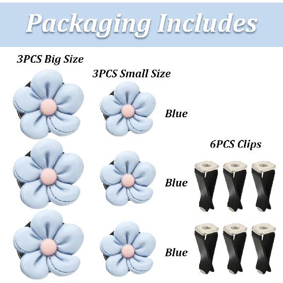 JarThenaAMCS 6Pcs Daisy Floral Car Air Vent Clip Blue Flower Car Air Conditioner Outlet Decoration Cute Resin Interior Charm Ornament For Auto
