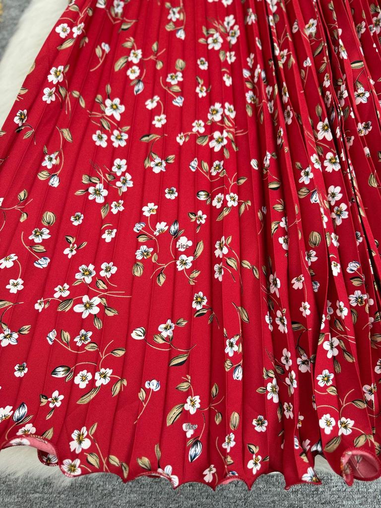 European & South African Cross-border 3D Floral Pleated A-line Midi Skirt for Women