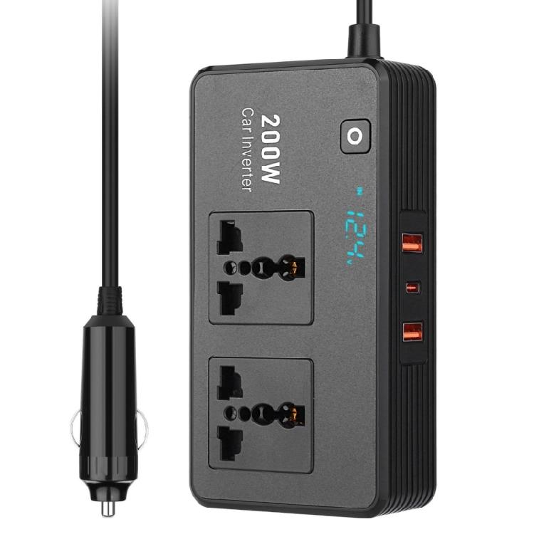 

Автомобильный инвертор 200 Вт с поддержкой USB C, дисплеем напряжения и компактным штекером для поездок, простая установка 1