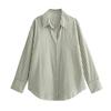 Women S Loose Fit Long Sleeve Collared Striped Casual Shirt