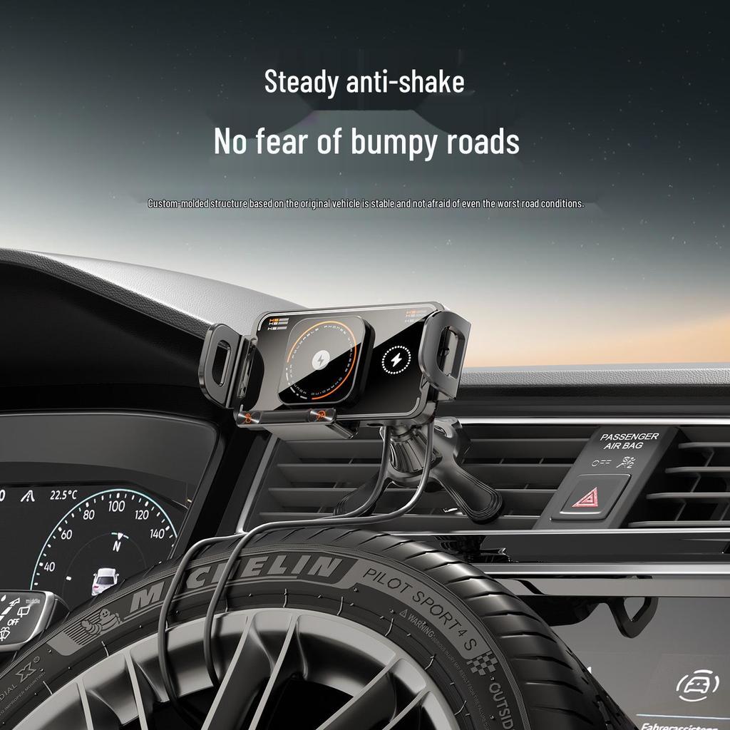 Universal Foldable Car Vent Phone Holder with Electric Rotation and Wireless Charging