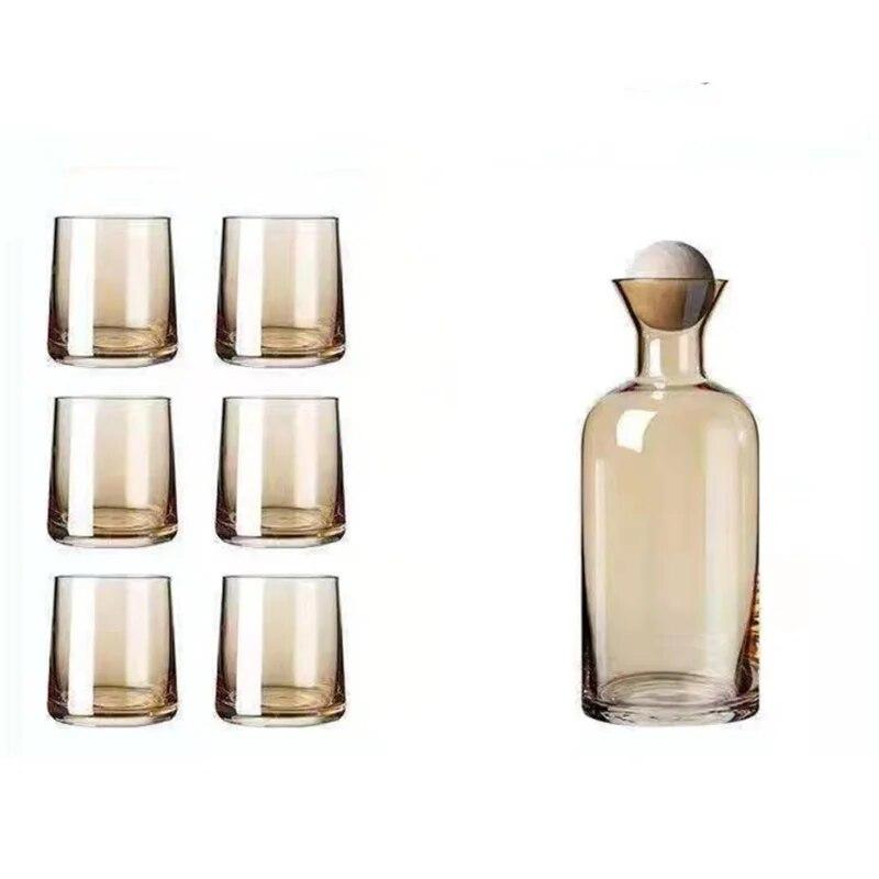 1 ks 1,2 l velkokapacitní skleněná konvice na vodu a 6 ks 250 ml skleněných kelímků na vodu Sada kreativních domácích džusů s mlékem a čajem