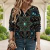 Women Plus Size V Neck Half Zip Multicolor Printed Long Sleeve Sweatshirt