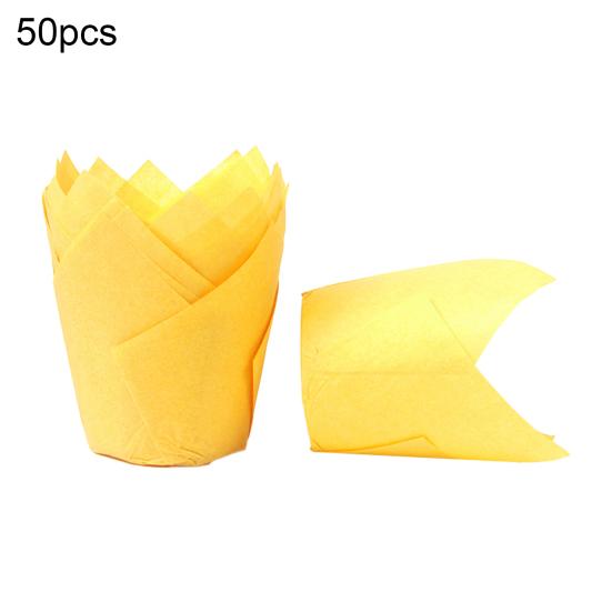 

50Pcs Tulip Muffin Flower Shape Cup Disposable Paper Holiday Party Cupcake Liner Kitchen жёлтый