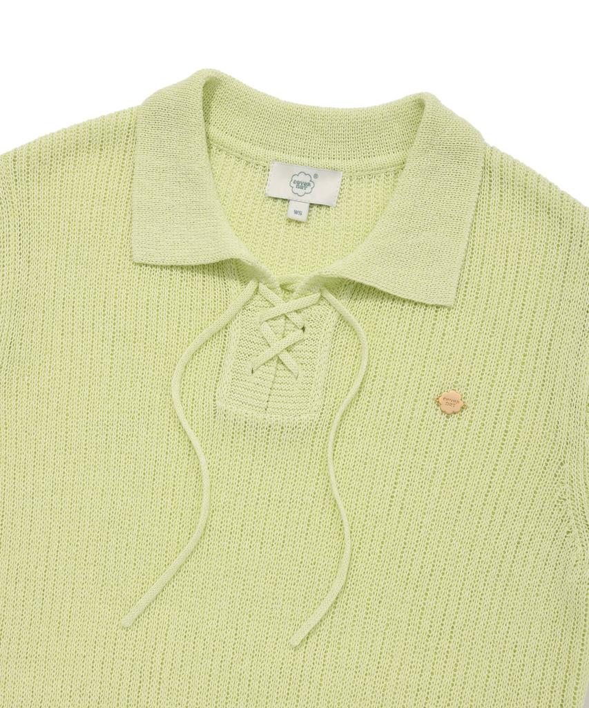 COVERNAT WOMAN Collar Lace-Up Crochet Half-Knit Light Lime