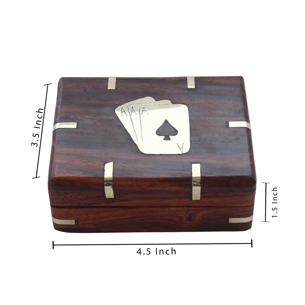 Shriji Crafts Dřevěná krabička na hrací karty Balíček karet – Ručně vyráběné úložné pouzdro pro dospělé