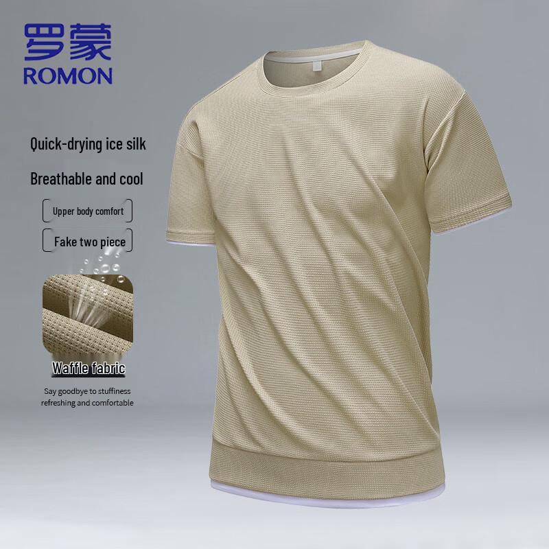 ROMON Men s Fake Two-Piece Waffle Knit T-Shirt 3XL
