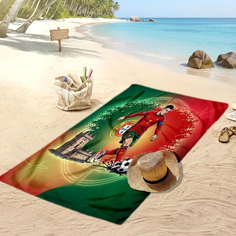 Portugal Football Print Beach Towel Quick Dry Super Absorbent Soft Bath Towel for Swimming Beach Travel Fan Souvenir Gift