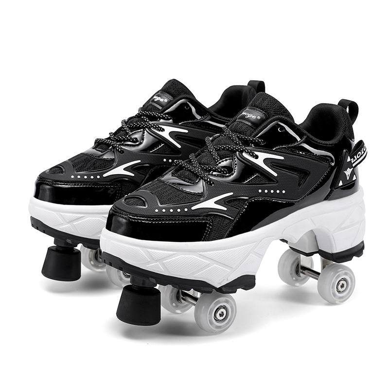 Teenagers /Boys/Girls Shapeshifting Shoes Four-wheel Dual-use Roller Skates Double Row Walking Shoes Roller Skates