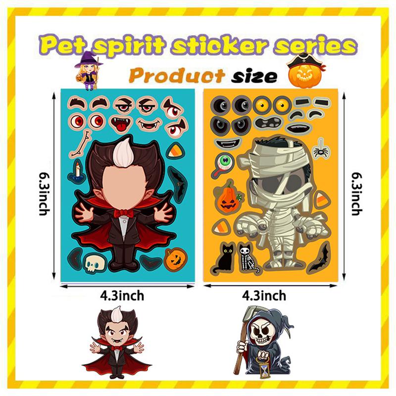 8Pcspack Cartoon Halloween Sticker Make A Face Puzzle Diy Pumpkin Ghost Assemble Jigsaw Educational Game Party Toy