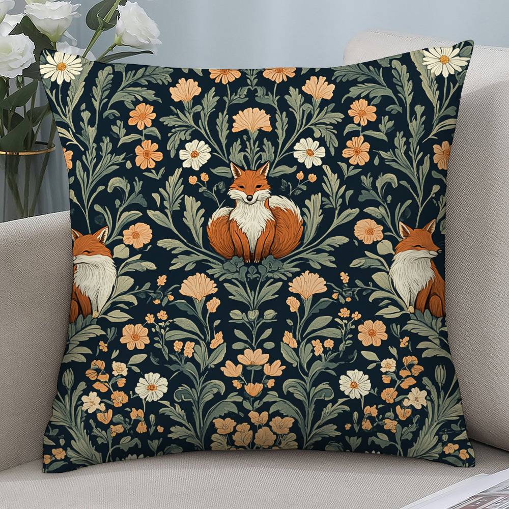 William Morris Art Fox Pillow Case Short Plush Double-sided Print Square Throw Pillow Covers Sofa Home Cushion Decor