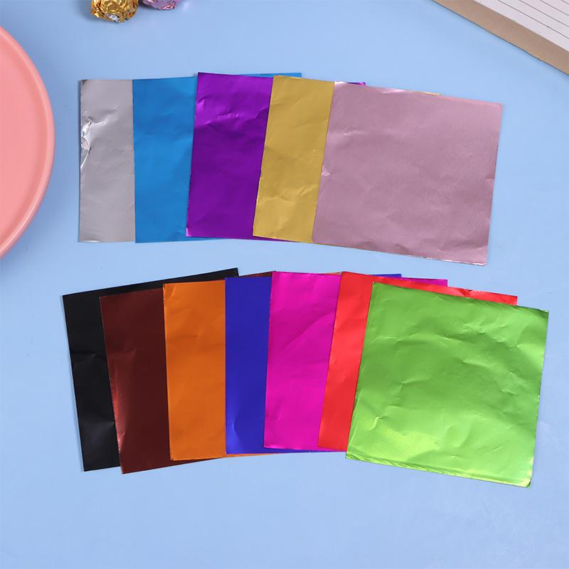 100 Bucăți 8x8Cm Multicolor Folie de Aluminiu Bomboane Ciocolată Biscuiți Cutie Hârtie de Împachetat DIY Metalic Lucios Cadou Hârtie Folie de Staniol Ambalaj