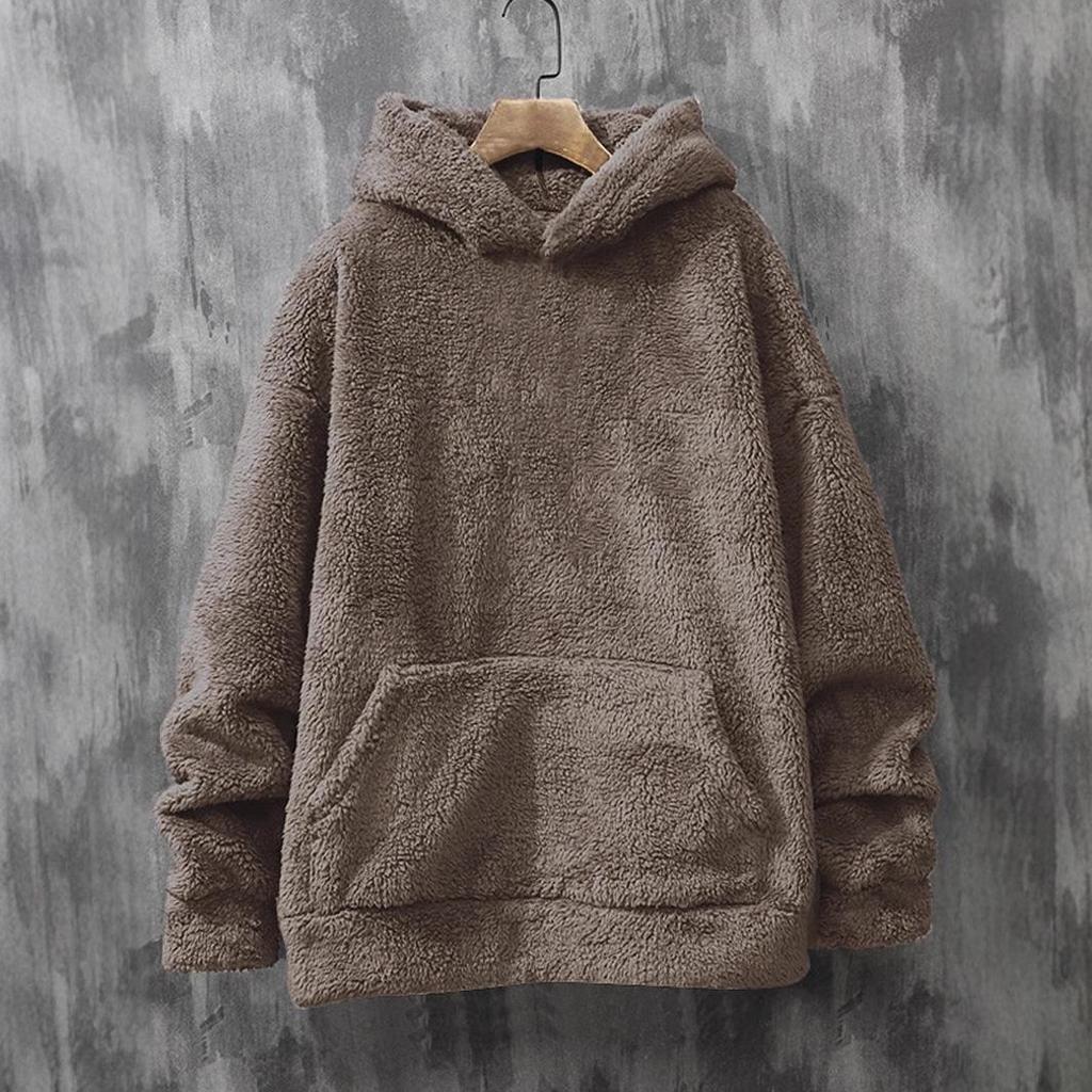 European Style Slim Fit Men's Coral Fleece Hooded Sweatshirt for Autumn and Winter