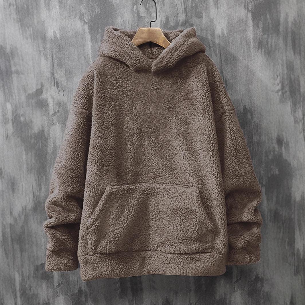 

European Style Slim Fit Men s Coral Fleece Hooded Sweatshirt for Autumn and Winter XL верблюд