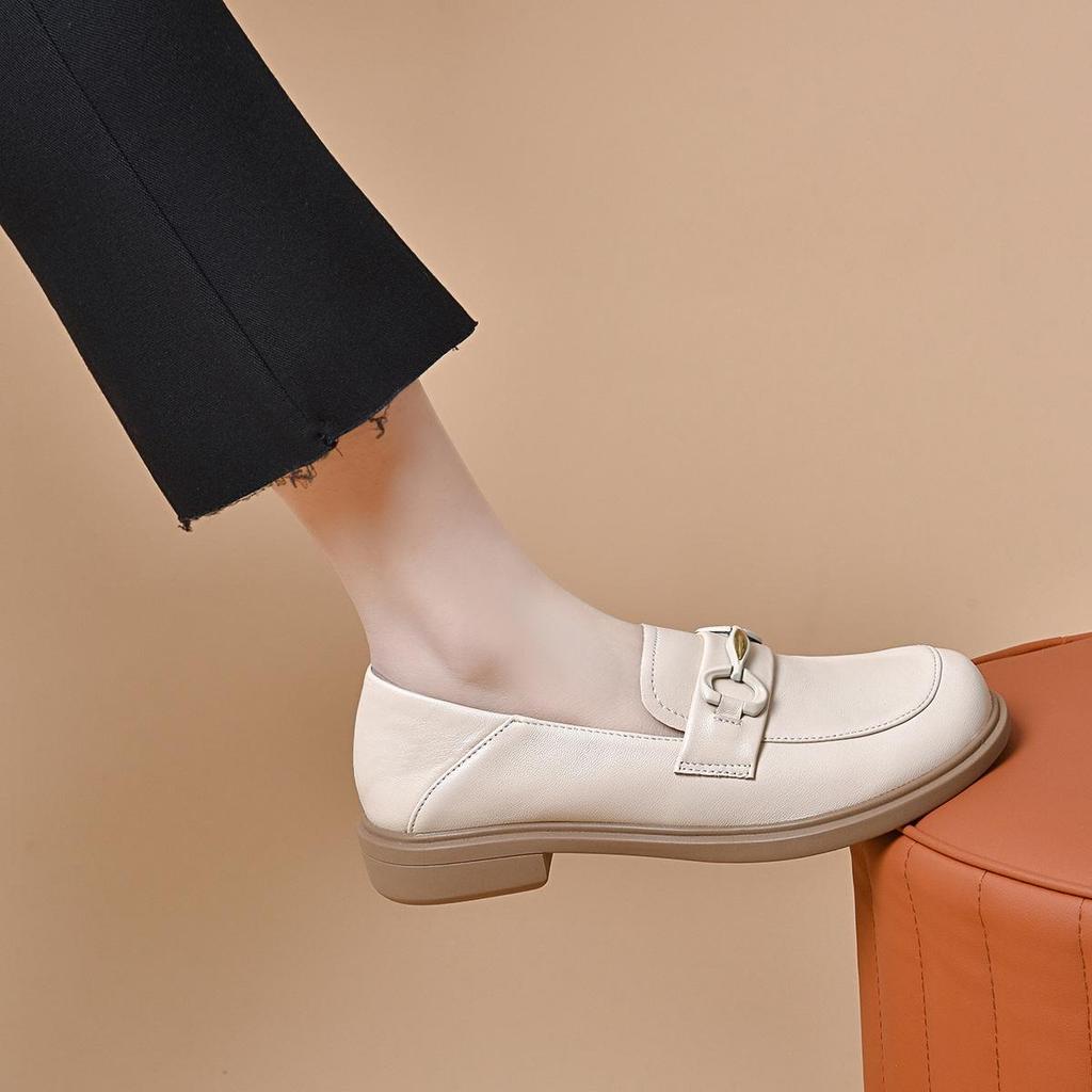 2024 Spring Women's Round Toe Leather Loafers: Korean Style, Comfortable Sheepskin Flats, Exclusive To Physical Stores.