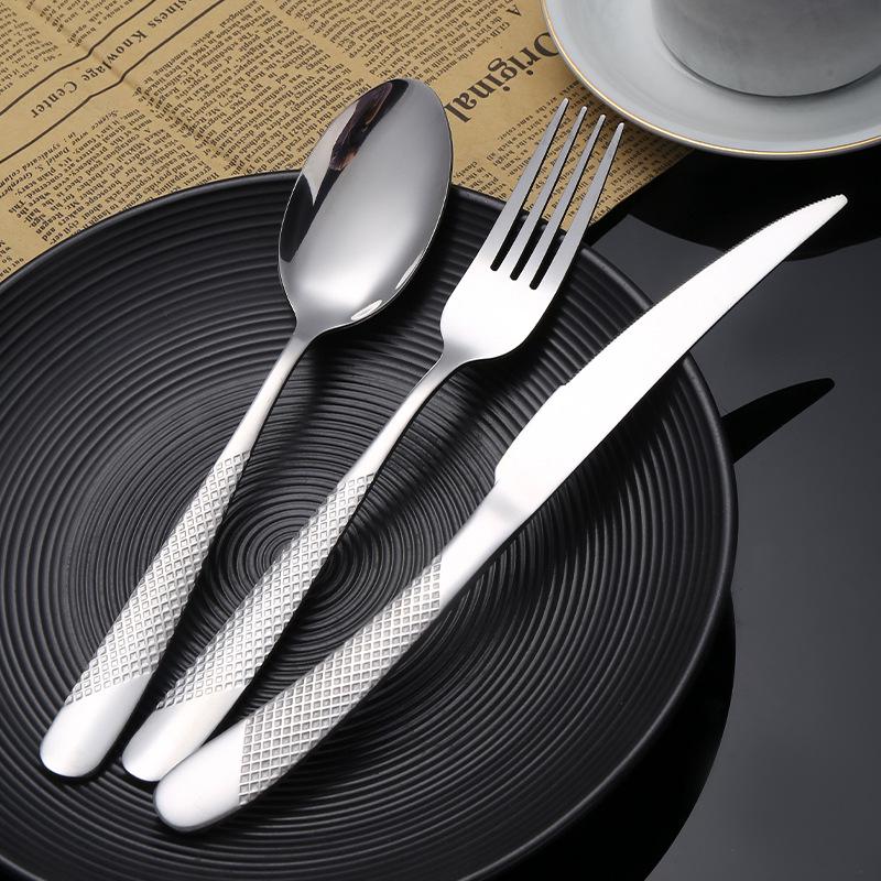 Gilded Star Diamond Stainless Steel Tableware Set: Steak Knife, Fork, Spoon, and Teaspoon